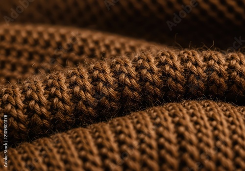 A macro shot capturing the soft, intricate texture of a knitted woolen blanket in warm, earthy tones, evoking comfort and coziness ,woolen ,sensation ,natural