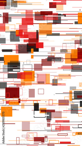 Warm orange and red glitch effect with dark rectangular overlays and distorted lines for dynamic digital compositions.