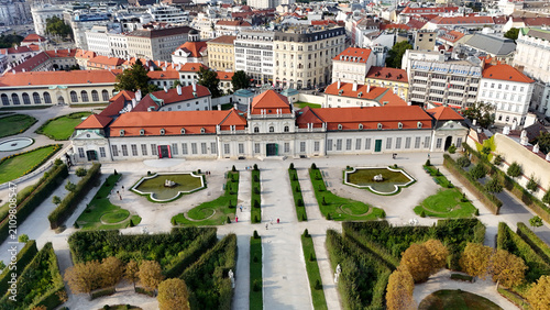 Panoramic aerial view of Lower Belvedere Palace and gardens, Vienna, Austria