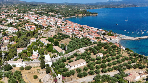 Panoramic aerial view of Koroni castle and town, Messenia, Peloponnese, Greece