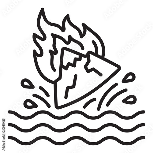 Картината върху платно Biblical illustration of a burning mountain falling into the sea with large spla