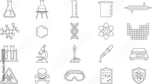 Foto Chemistry Laboratory and Scientific Research Line Icon Set Featuring Glassware,