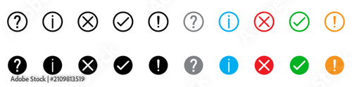 Status Icons Set – Help, Information, Error, Success and Warning Symbols in Monochrome and Color Circle Style UI Vector Collection for Web and Mobile Apps Isolated on Transparent Background