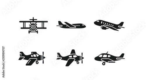 Obraz na płótnie Collection of Various Aircraft Silhouette Icons for Aviation Transportation and