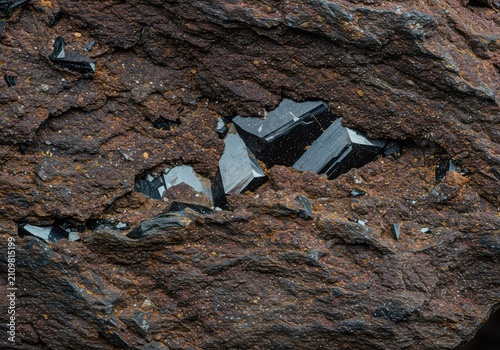 Extreme closeup of rough, weathered igneous rock displaying intricate mineral patterns and complex, ancient crystalline structures ,rock ,geological ,close up