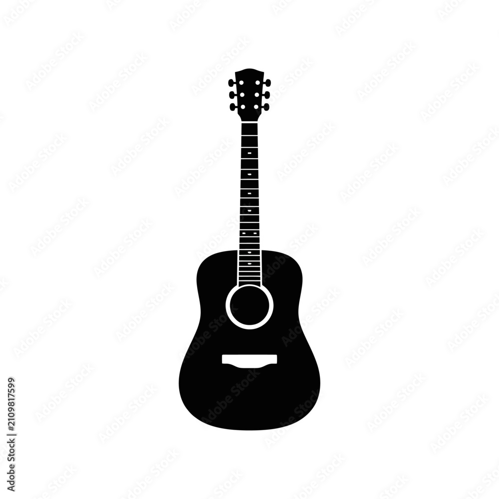 Fototapeta premium Acoustic Guitar Silhouette Vector Illustration Isolated on White