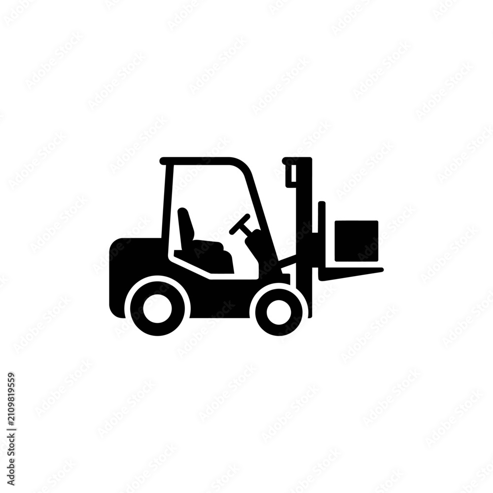 Naklejka premium Black Forklift Silhouette Vector Illustration for Logistics Icon