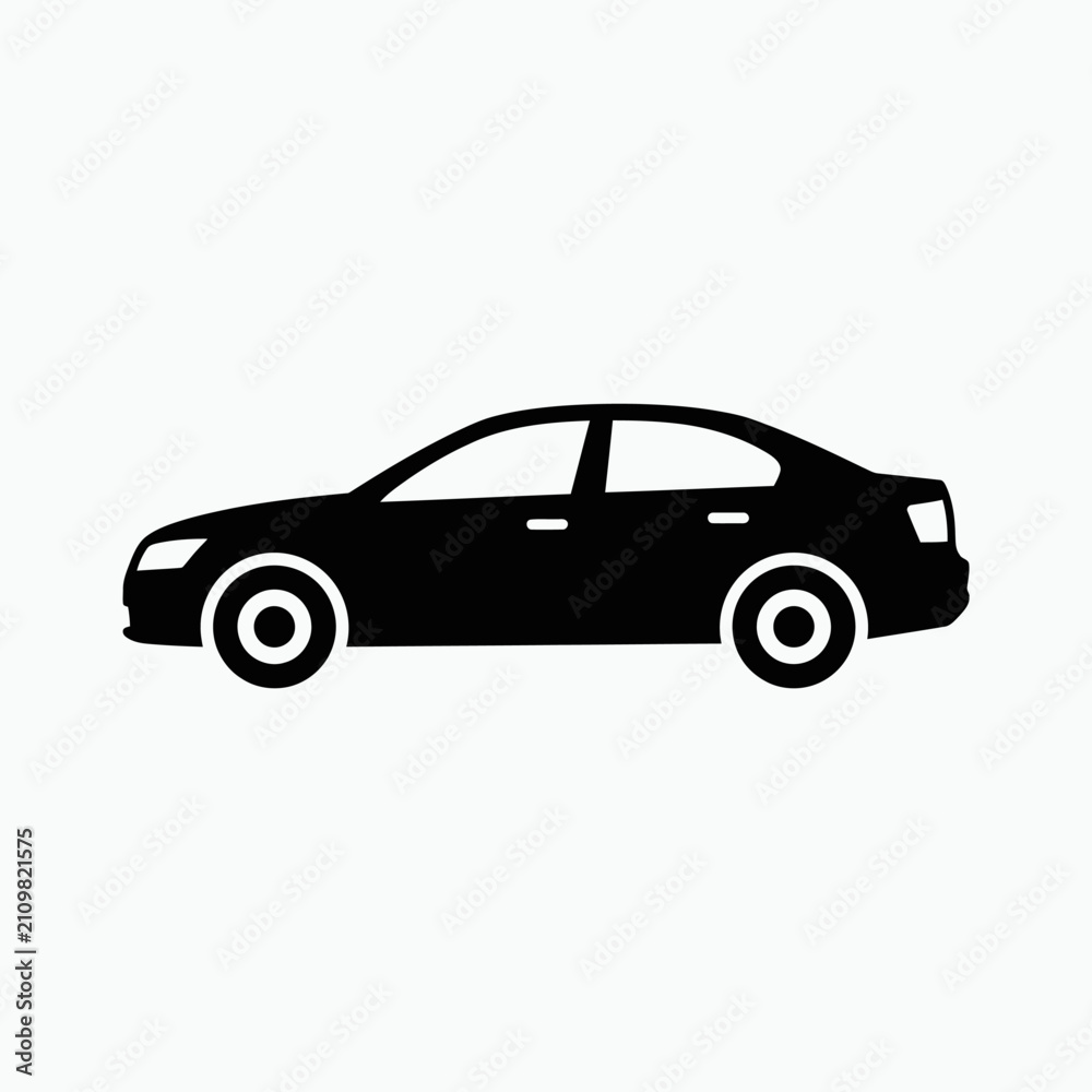 Naklejka premium Sedan car silhouette vector illustration isolated on white background.