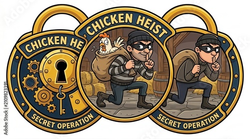 chicken heist, cartoon thief with chicken