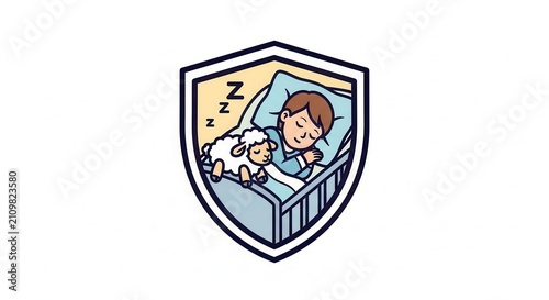 child and sheep sleeping in bed