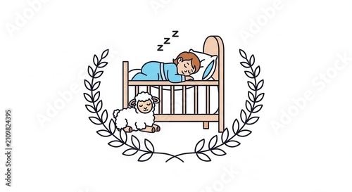 child sleeping in bed with sheep