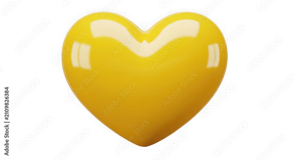 Fototapeta premium Glossy 3d yellow heart shape icon isolated on transparent background