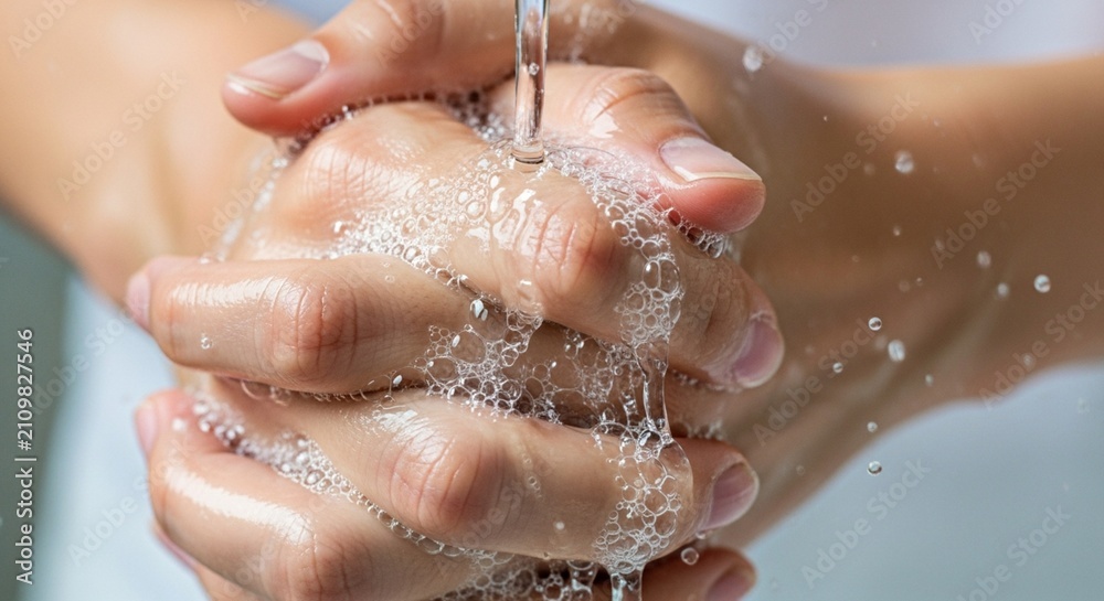 Fototapeta premium Washing Hands With Soap And Water