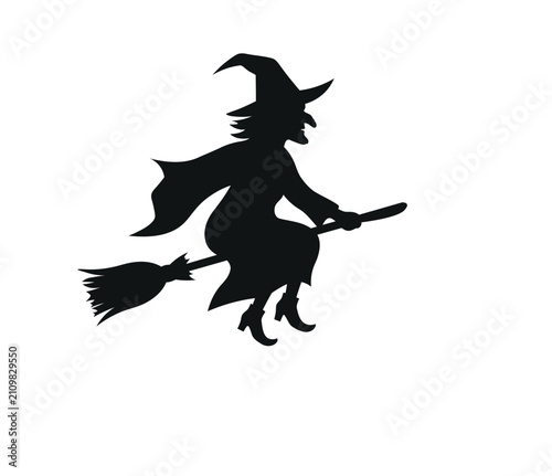 Photography Halloween witch flying on broomstick silhouette vector illustration