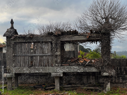 Obraz na płótnie Ruined Galician horreo granary on Camino de Santiago, Spain