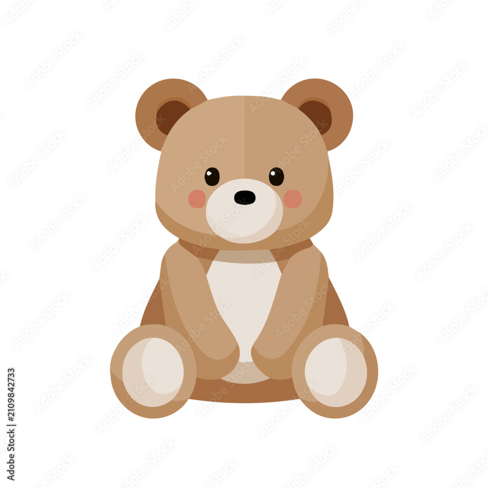 Obraz premium Stuffed Animal, modern flat 2D illustration with clean simple shapes, isolated on a white background.