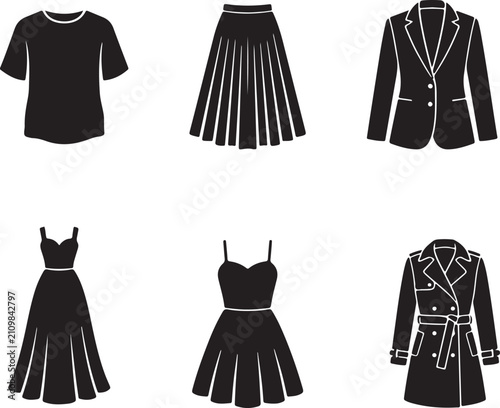 Black elegant women's clothing vector set