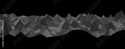 Fotografía Abstract digital landscape with sharp polygonal mountain peaks on a black background