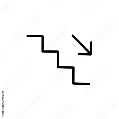 Staircase Descent Arrow Icon - Flat Line Pictogram for Navigation and Direction