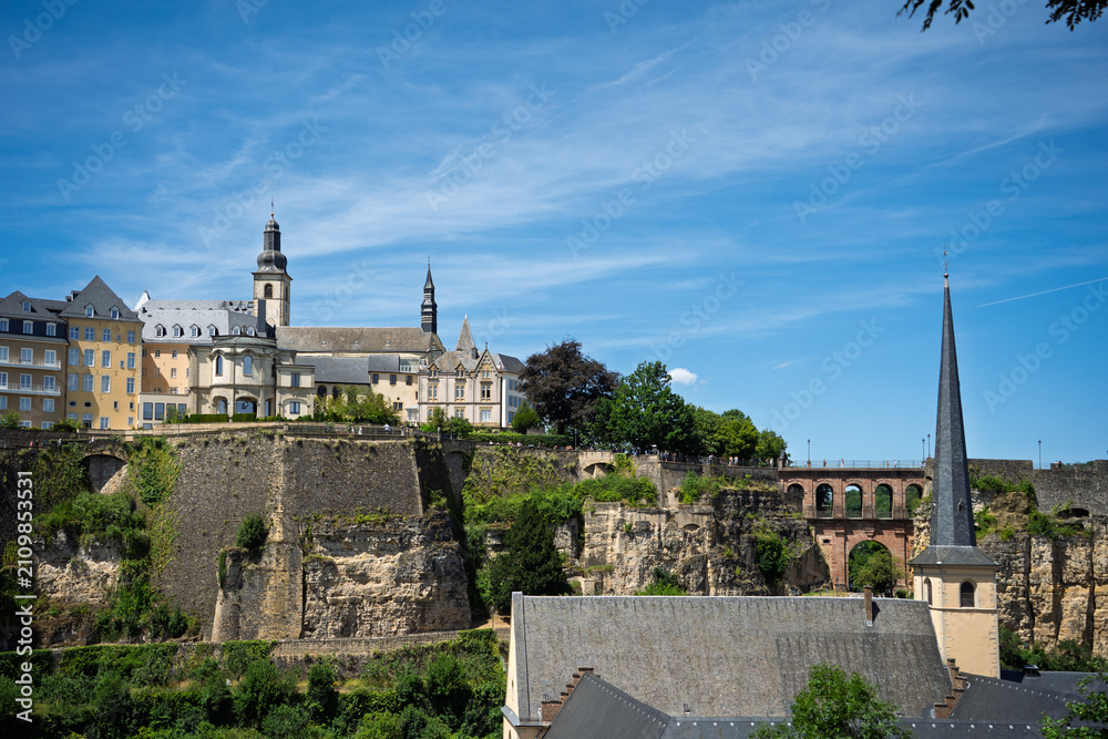 Obraz premium View of St. Michael's Church and Historic Fortifications in Luxembourg City