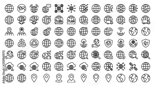 Foto Minimal Earth Globe Outline Icon Set for Global Map Web and Mobile App Vector Co