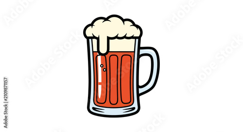 Glass mug filled with beer and thick white foam
