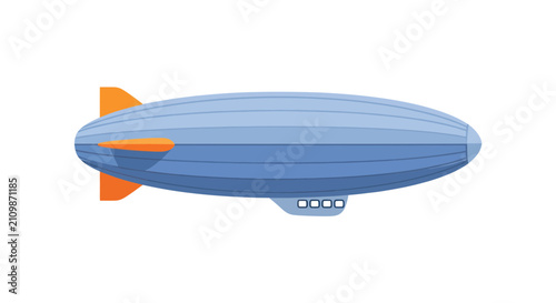 Blue dirigible airship with orange fins