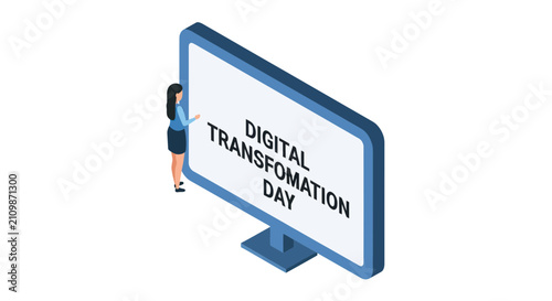 Digital transformation day concept with computer and woman