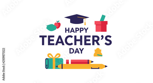 Happy teachers day greeting with school and education icons