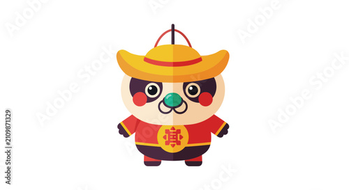 Cute panda character in traditional chinese festival costume