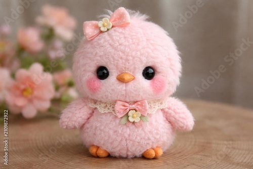 Cute Pink Plush Bird with B...