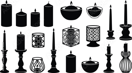 Tableau sur toile Diverse collection of black candle silhouettes featuring decorative holders and
