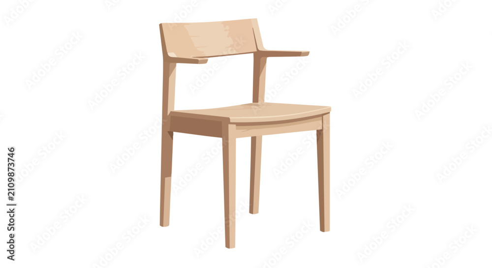 Fototapeta premium Modern Minimalist Wooden Dining Chair with Armrests and Sleek Scandinavian Design for Elegant Interior Home Decorating