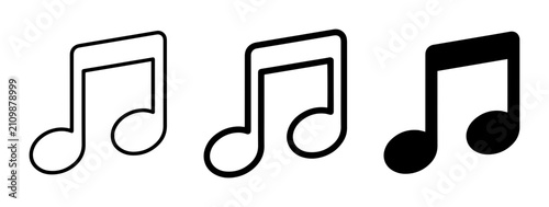 Photos Musical Notes Collection, Vector Icons Set, Black and White Symbols for Audio an