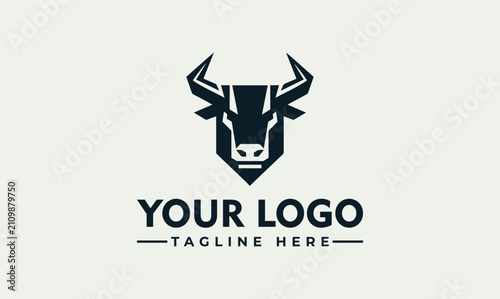 Minimalist bull logo symbol representing prosperity and determination with strength and courage for corporate branding