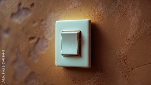 Tableau sur toile Close-up of a white modern light switch mounted on a beige wall.