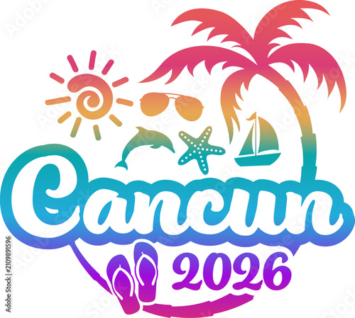 Cancun 2026 - Vacation and Trip Elements Palm Tree Sunglasses Dolphin