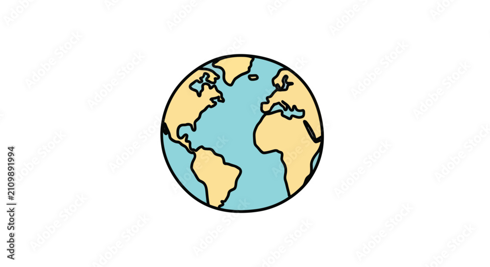 Fototapeta premium Earth globe icon showing continents in blue and yellow