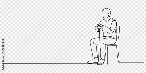 Foto Senior man is sitting continuous line drawing art
