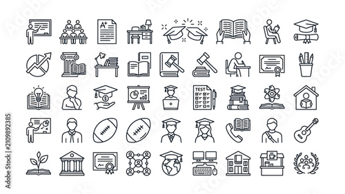 Slika na platnu Comprehensive education and academic learning line icons vector collection illus