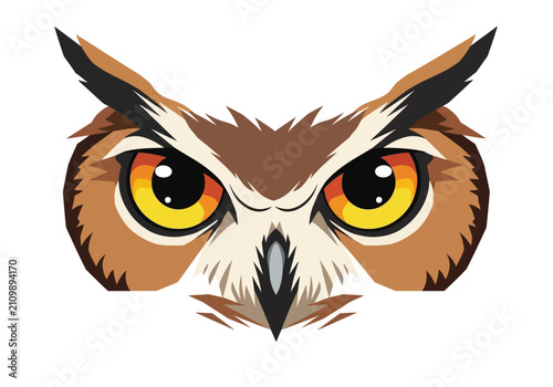 Foto Brown owl face with yellow eyes.