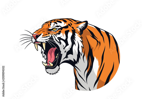 Obraz na płótnie Angry tiger roaring loudly outside.
