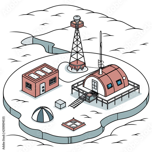 Obraz na plátně An arctic research base on a floating ice floe with a communications tower, a do