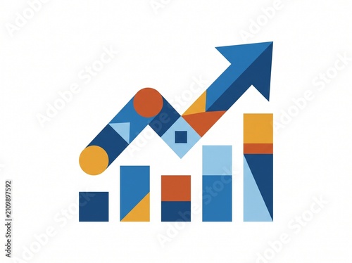 Abstract Geometric Business Growth Concept with Upward Arrow and Bar Chart