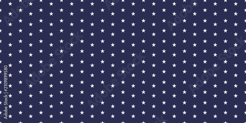 Small white stars seamless pattern on dark navy blue background with minimalist geometric repeat, classic celestial surface design