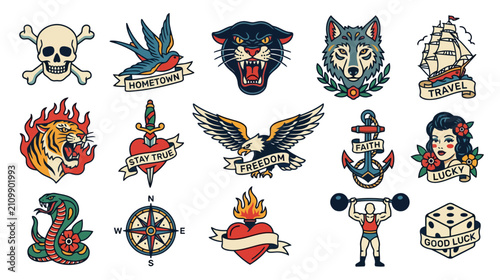 Classic Tattoo Designs: Skull, Panther, Eagle, Wolf, Snake, Anchor & More