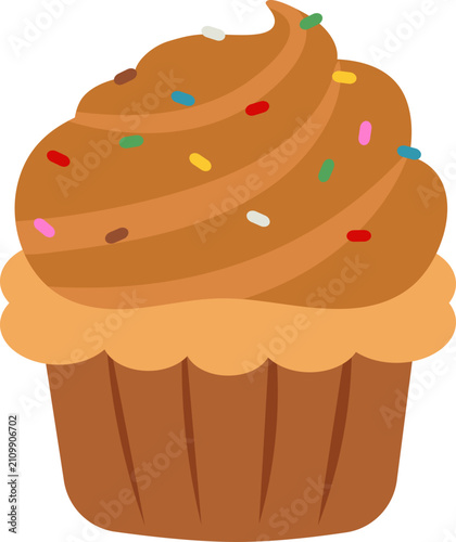 Sweet treat illustration appetizing frosted cupcake adorned with bright confectionery sprinkles