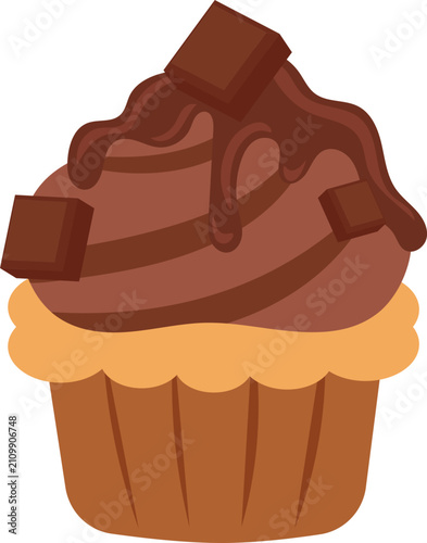 Indulgent chocolate frosted cupcake adorned with solid chocolate pieces for a delightful treat