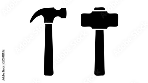 Black hammer and sledgehammer icon set