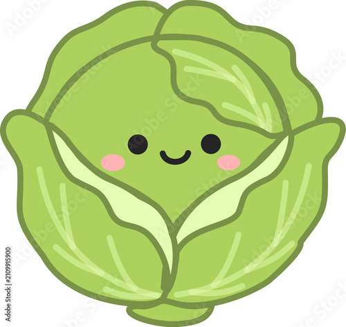 Cute cabbage vector with kawaii smiling face